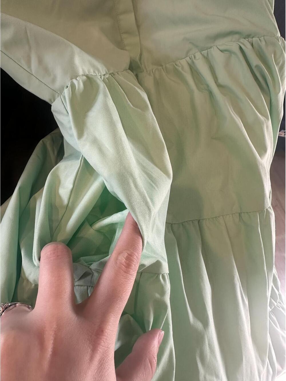 English Factory Balloon Sleeve A-line Tiered Midi Shirt Dress Mint Women’s Small - Picture 13 of 15